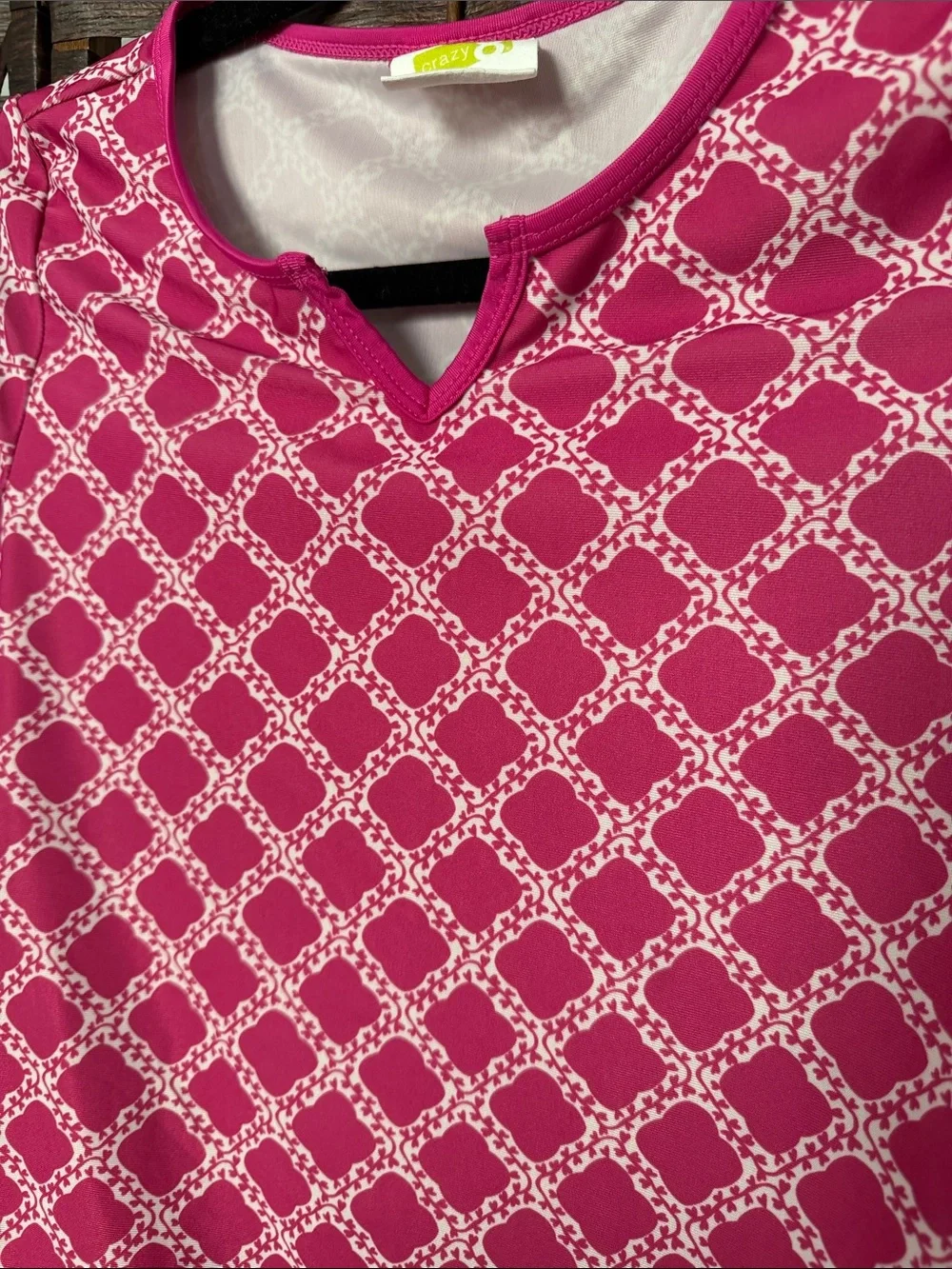 Girls 14 Crazy 8 Rash Guard Sun Shirt EUC bright PINK geometric print